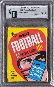 1969 Topps Football Unopened Ten-Cent Wax Pack - GAI NM+ 7.5